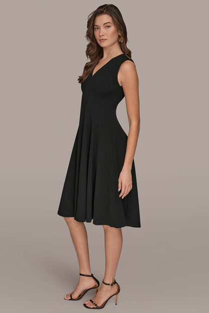 Donna Karan SLEEVELESS BUTTON MIDI FIT AND FLARE DRESS