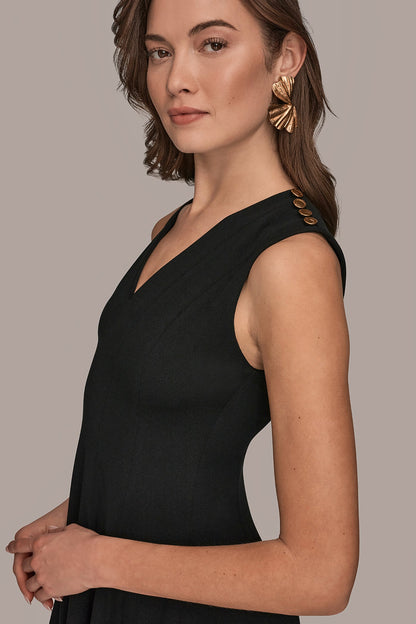 Donna Karan SLEEVELESS BUTTON MIDI FIT AND FLARE DRESS