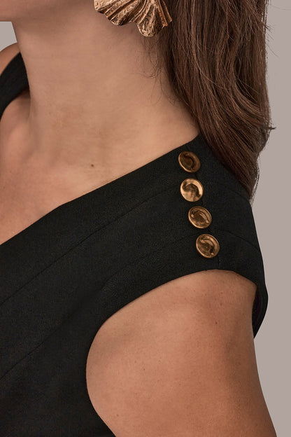 Donna Karan SLEEVELESS BUTTON MIDI FIT AND FLARE DRESS