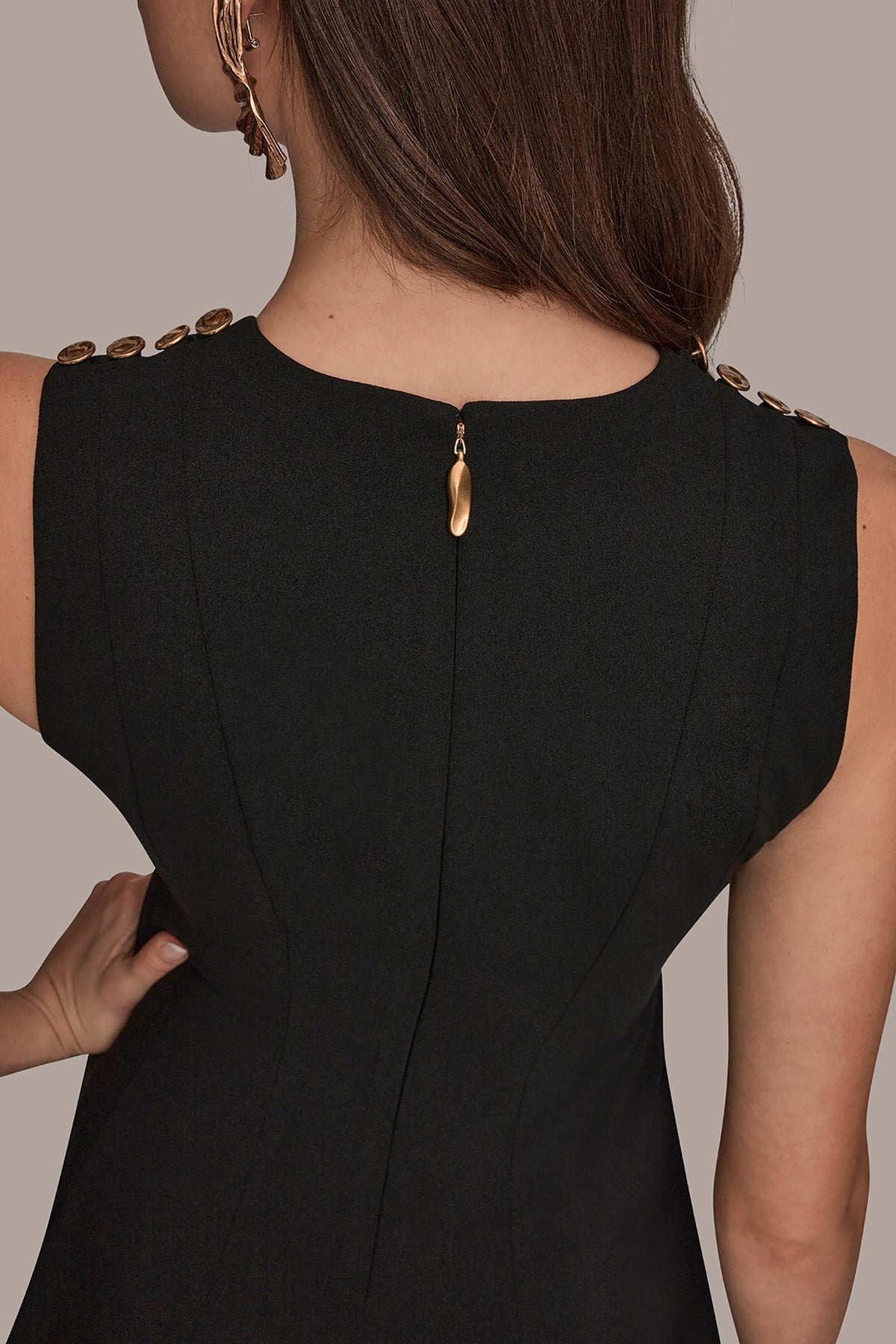 Donna Karan SLEEVELESS BUTTON MIDI FIT AND FLARE DRESS