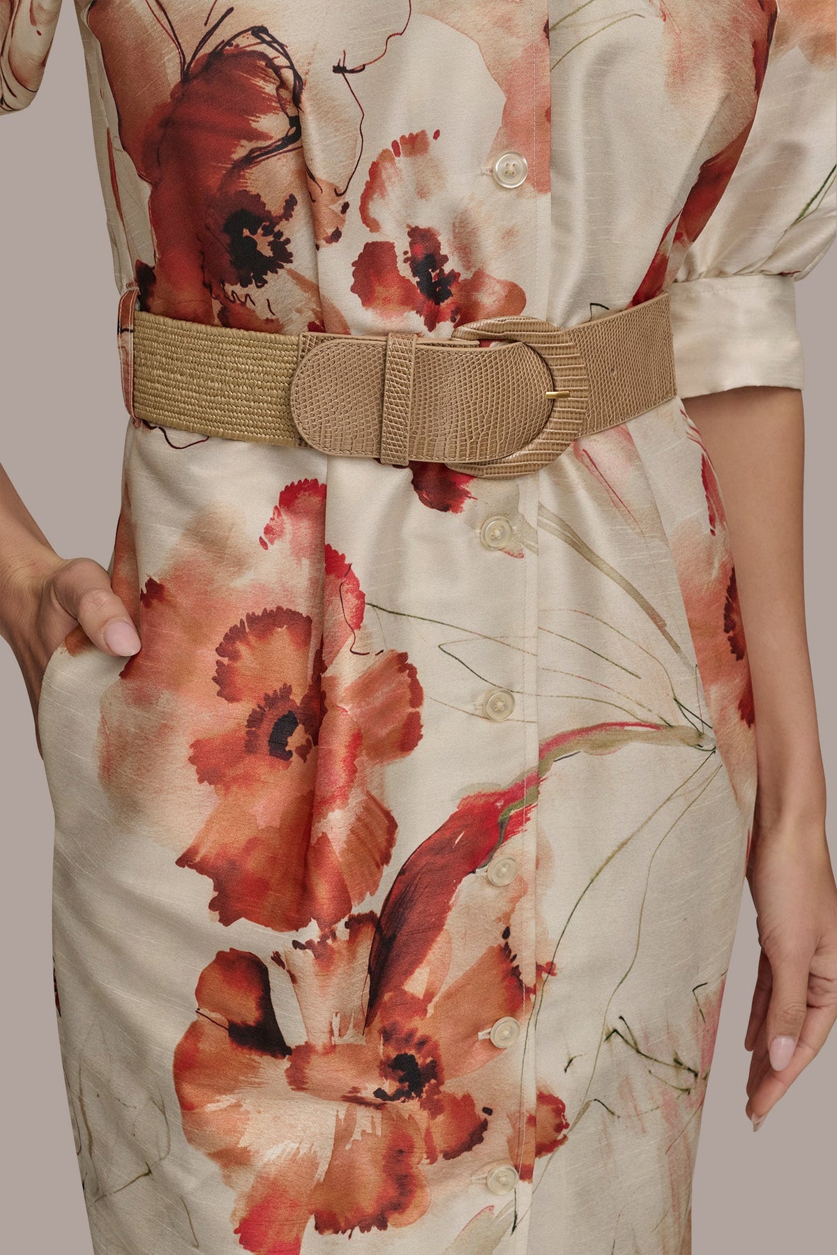 Donna Karan FLORAL PUFF SLEEVE MINI SHIRT DRESS