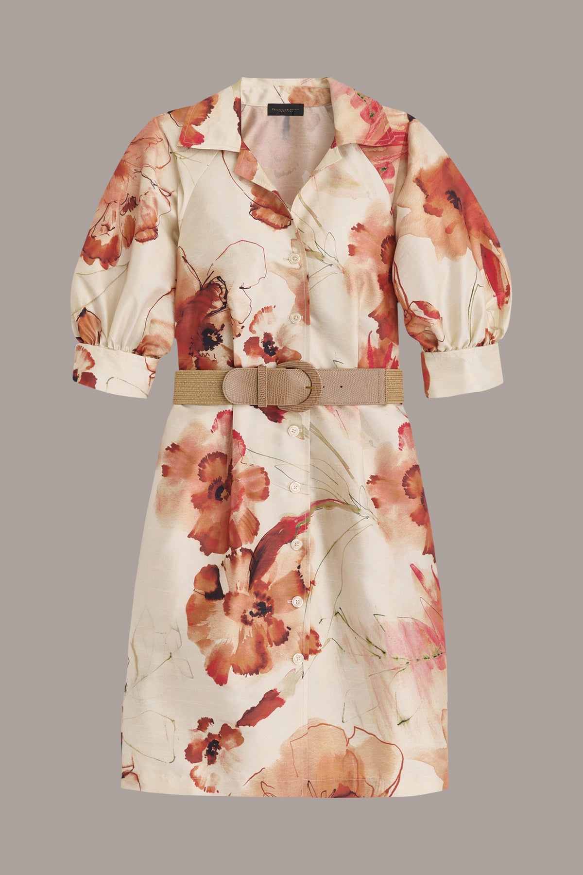 Donna Karan FLORAL PUFF SLEEVE MINI SHIRT DRESS