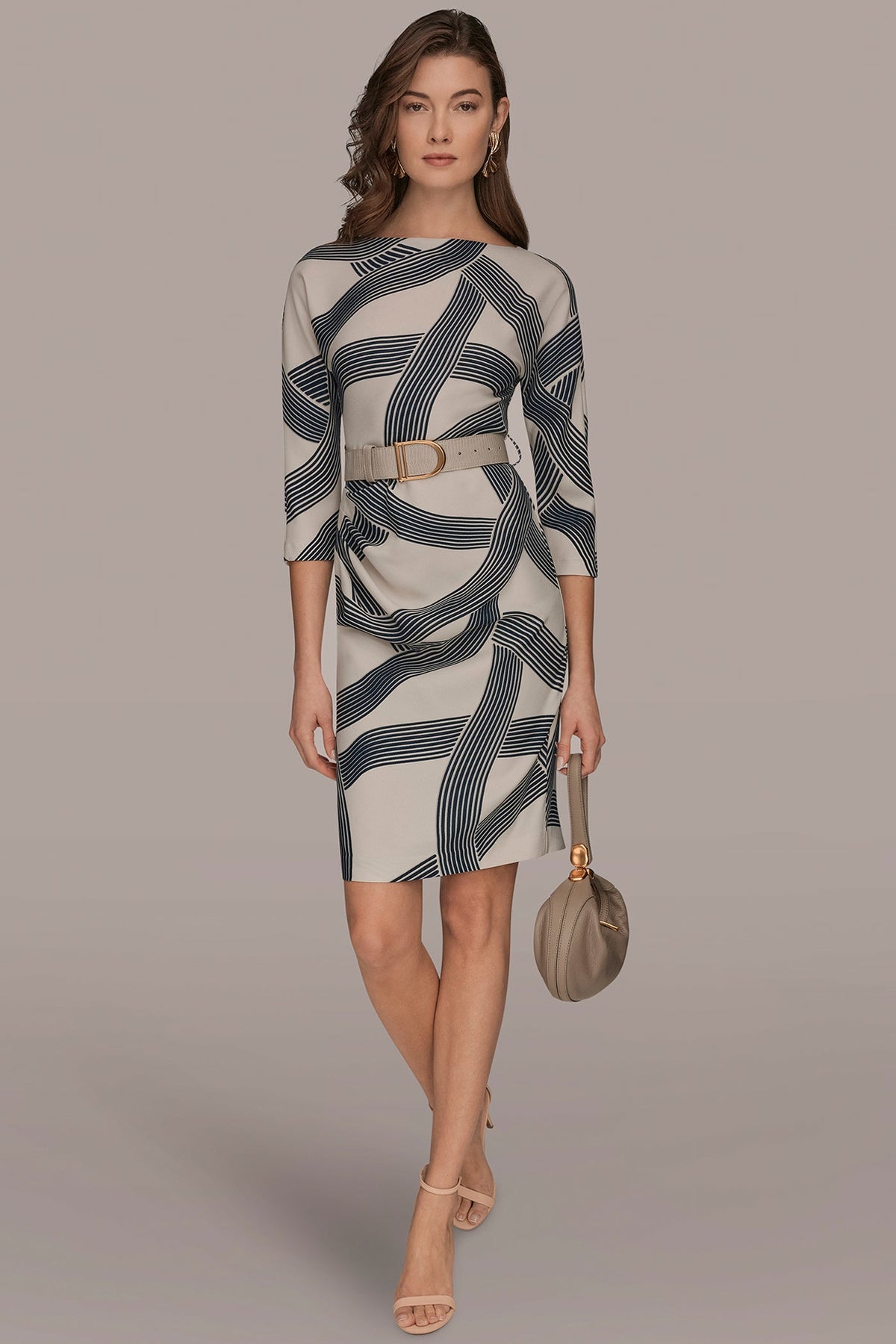 Donna Karan PRINTED 3/4 SLEEVE SHEATH DRESS