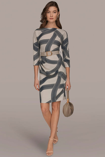 Donna Karan PRINTED 3/4 SLEEVE SHEATH DRESS