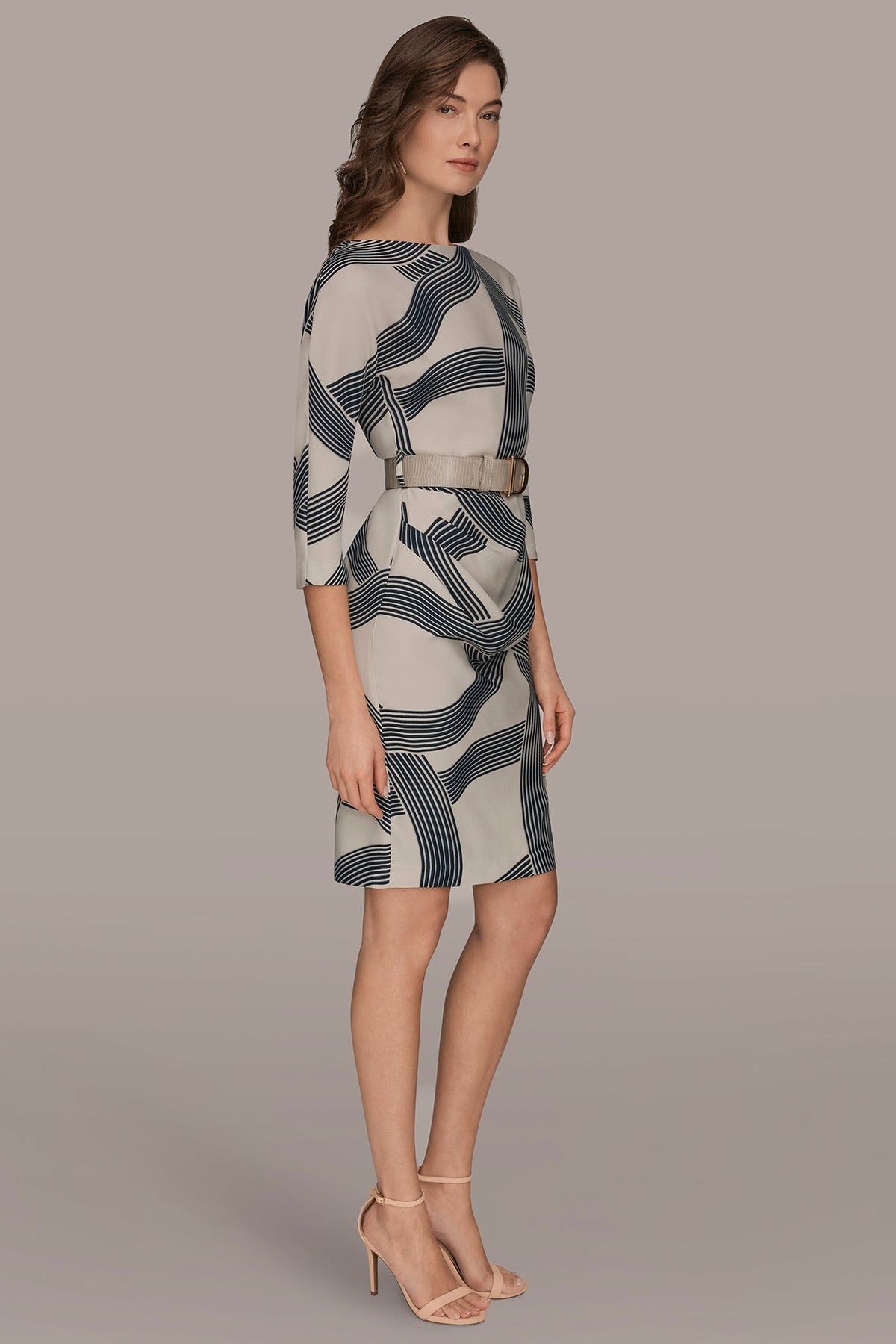Donna Karan PRINTED 3/4 SLEEVE SHEATH DRESS