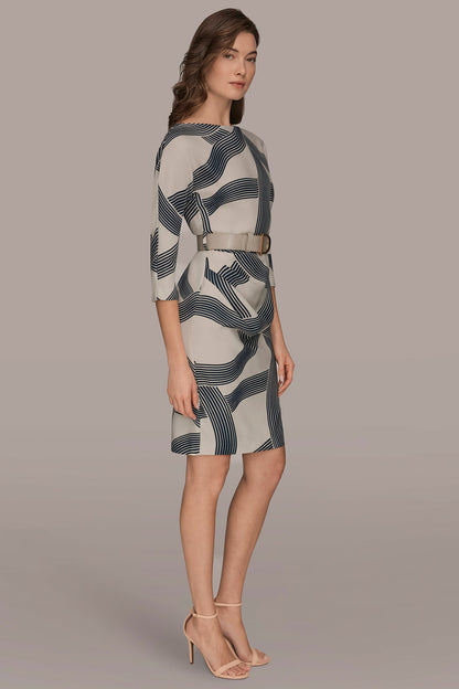 Donna Karan PRINTED 3/4 SLEEVE SHEATH DRESS