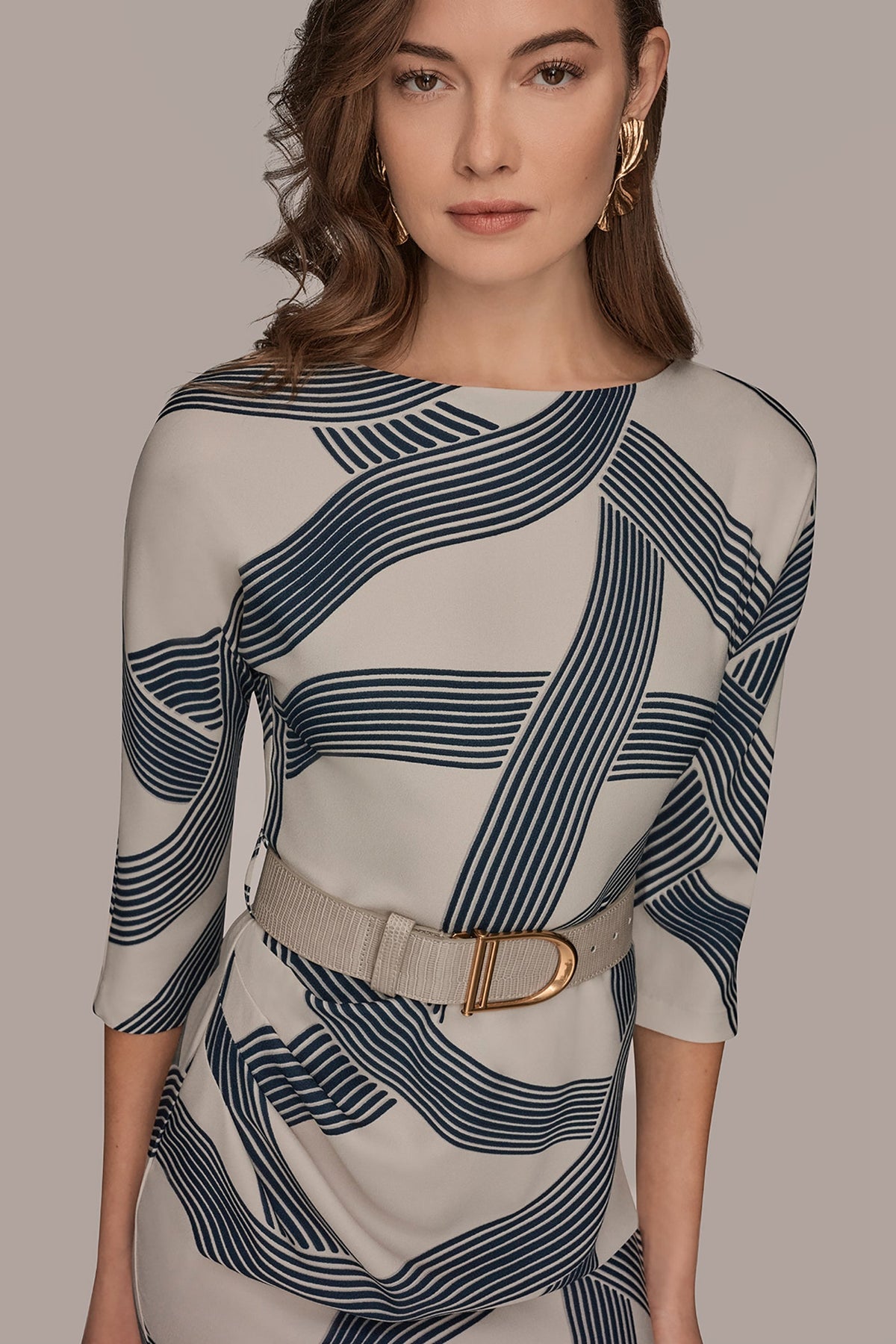 Donna Karan PRINTED 3/4 SLEEVE SHEATH DRESS
