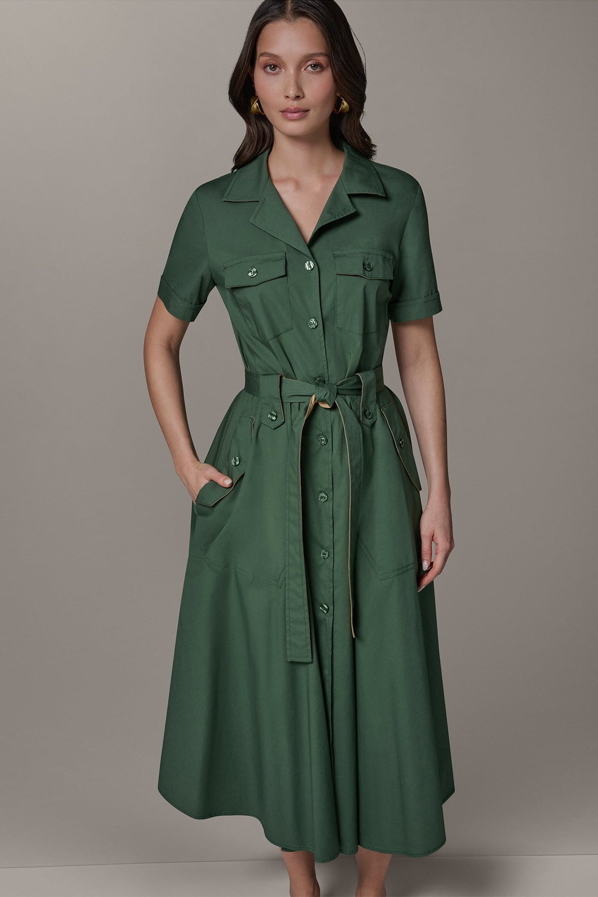 Donna Karan SHORT SLEEVE MIDI SHIRT DRESS
