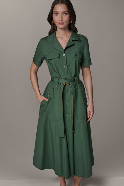 Donna Karan SHORT SLEEVE MIDI SHIRT DRESS