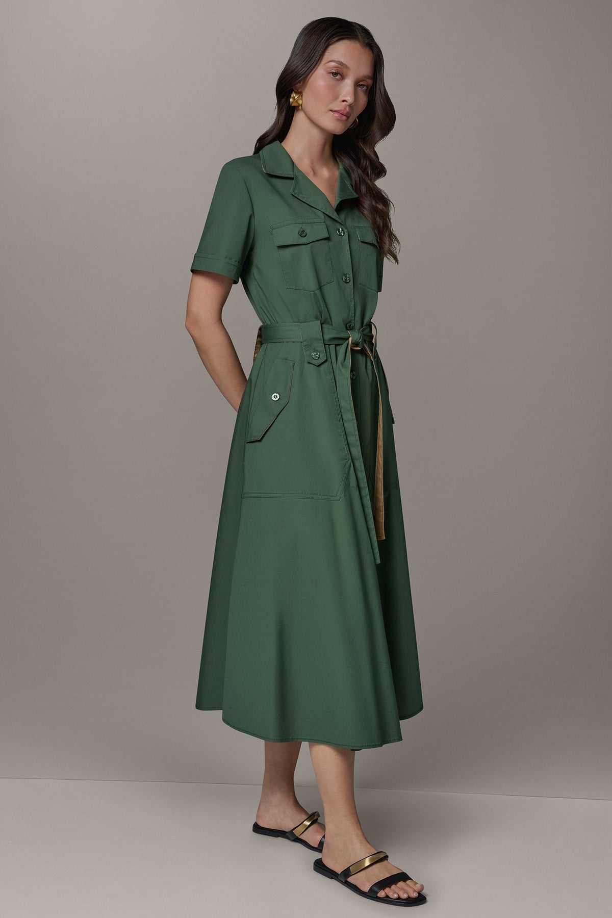 Donna Karan SHORT SLEEVE MIDI SHIRT DRESS