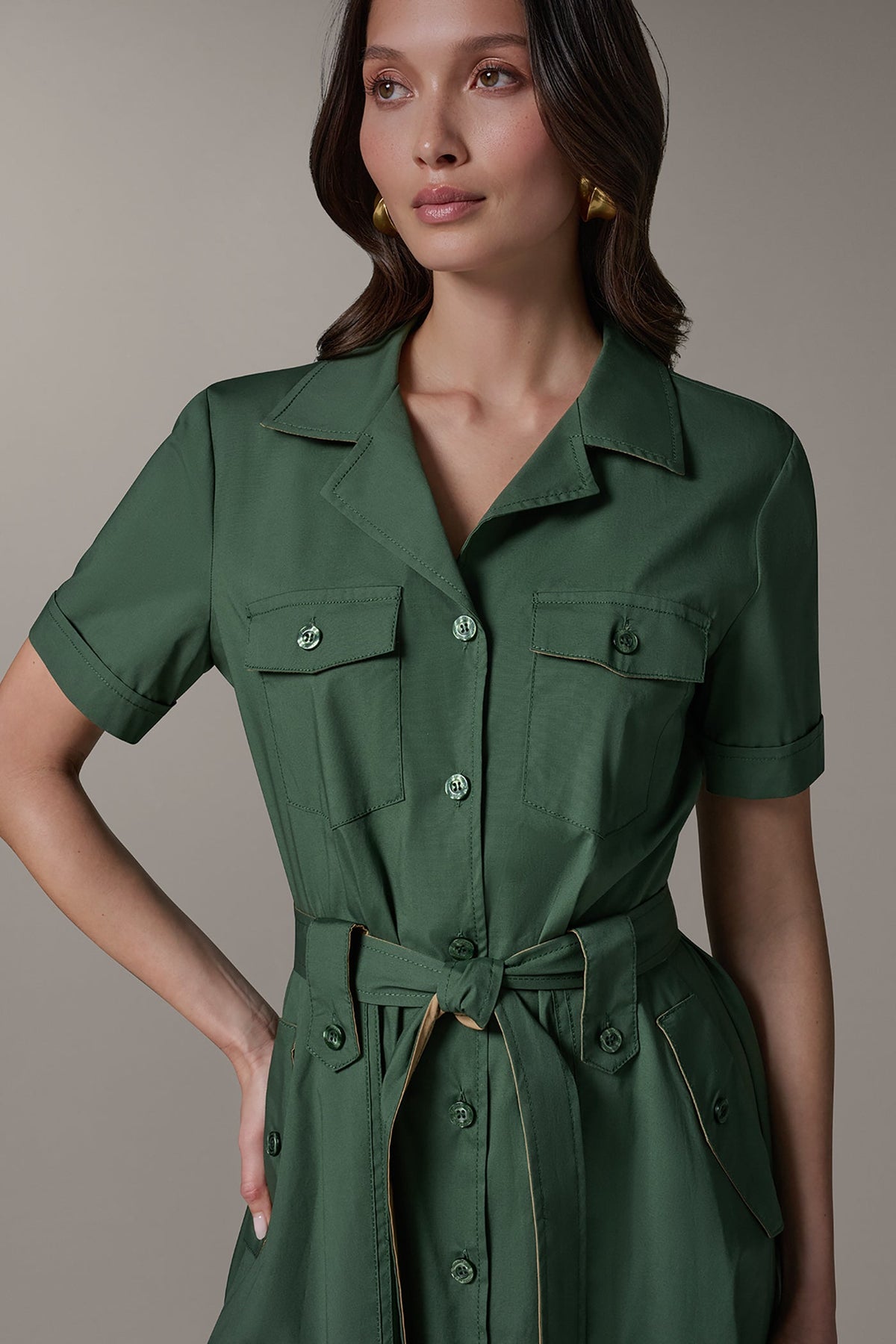 Donna Karan SHORT SLEEVE MIDI SHIRT DRESS