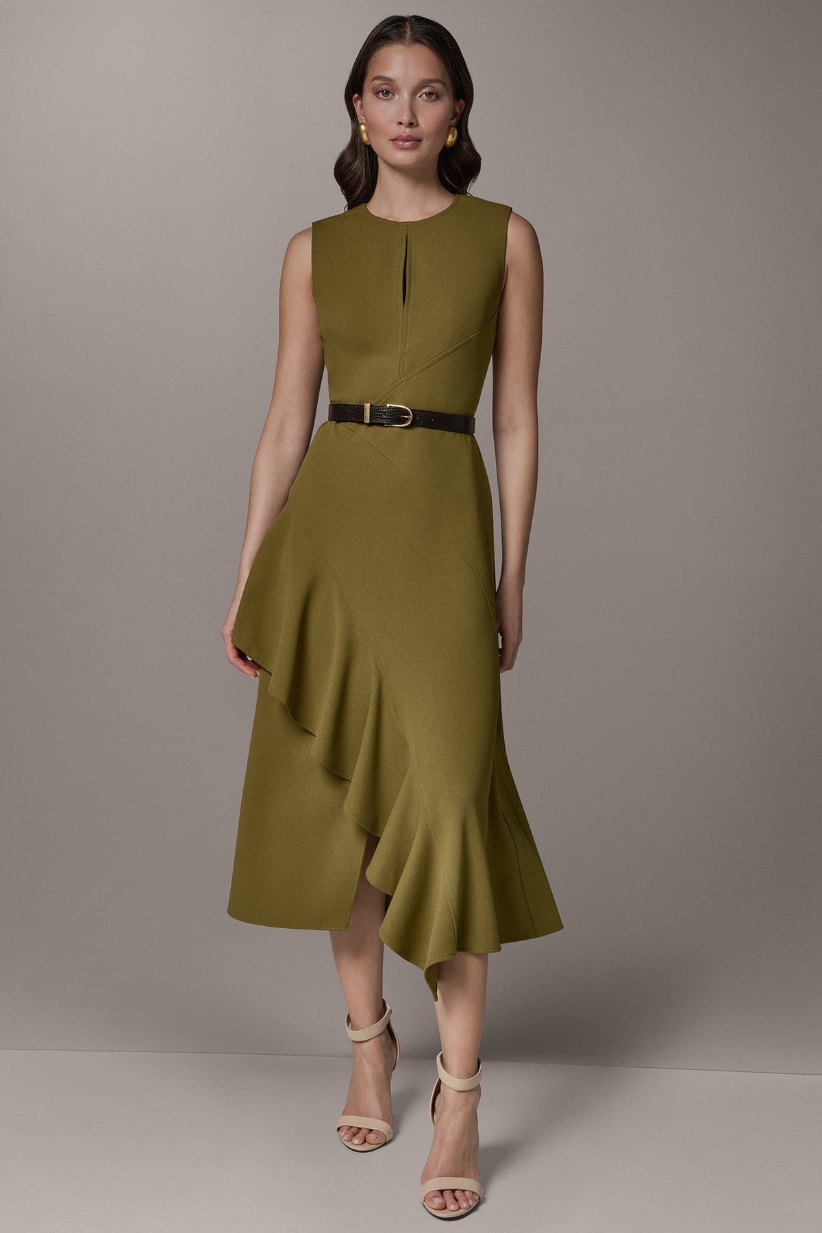 Donna Karan SLEEVELESS RUFFLE MIDI HI-LOW DRESS