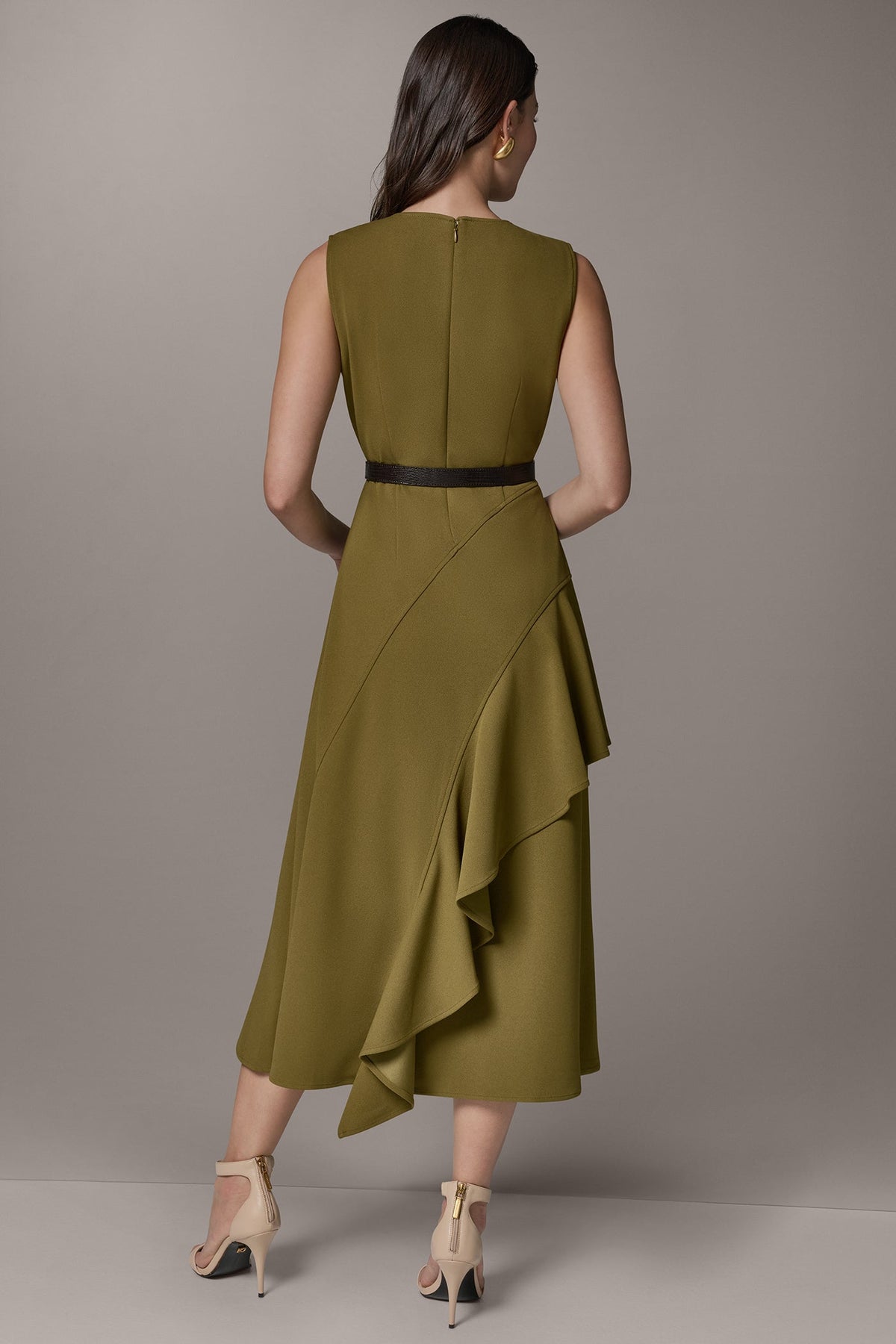Donna Karan SLEEVELESS RUFFLE MIDI HI-LOW DRESS