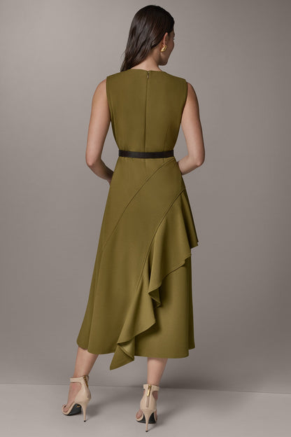 Donna Karan SLEEVELESS RUFFLE MIDI HI-LOW DRESS