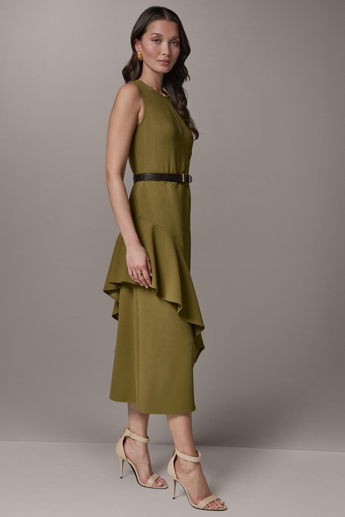 Donna Karan SLEEVELESS RUFFLE MIDI HI-LOW DRESS