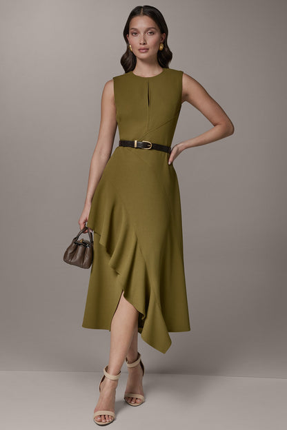 Donna Karan SLEEVELESS RUFFLE MIDI HI-LOW DRESS