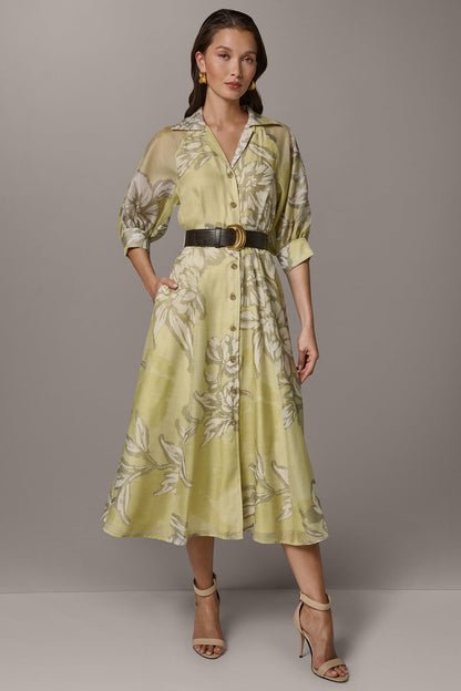Donna Karan PUFF SLEEVE MIDI SHIRT DRESS