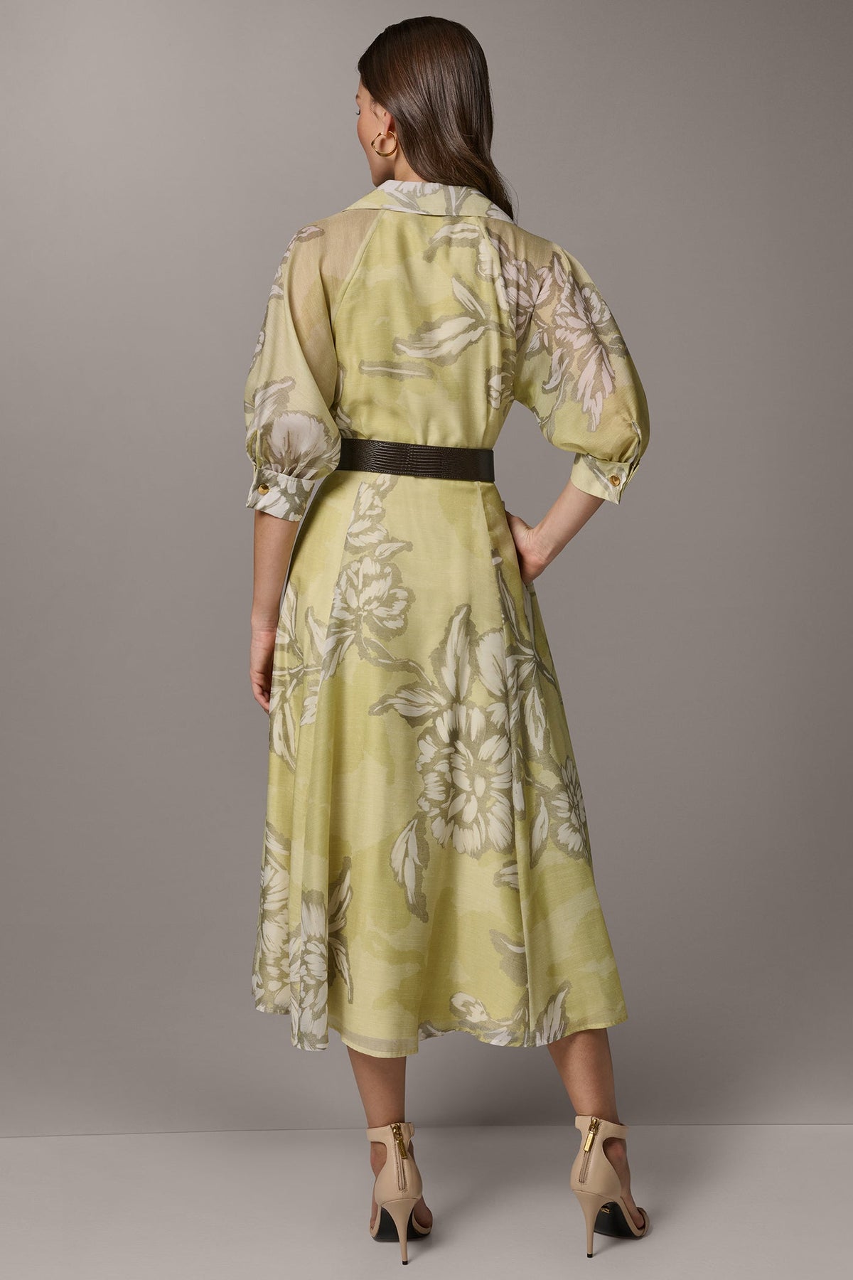 Donna Karan PUFF SLEEVE MIDI SHIRT DRESS