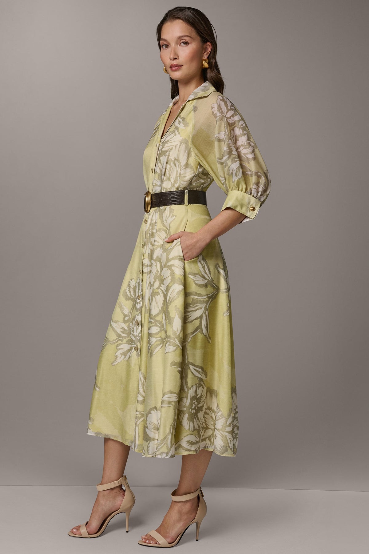 Donna Karan PUFF SLEEVE MIDI SHIRT DRESS