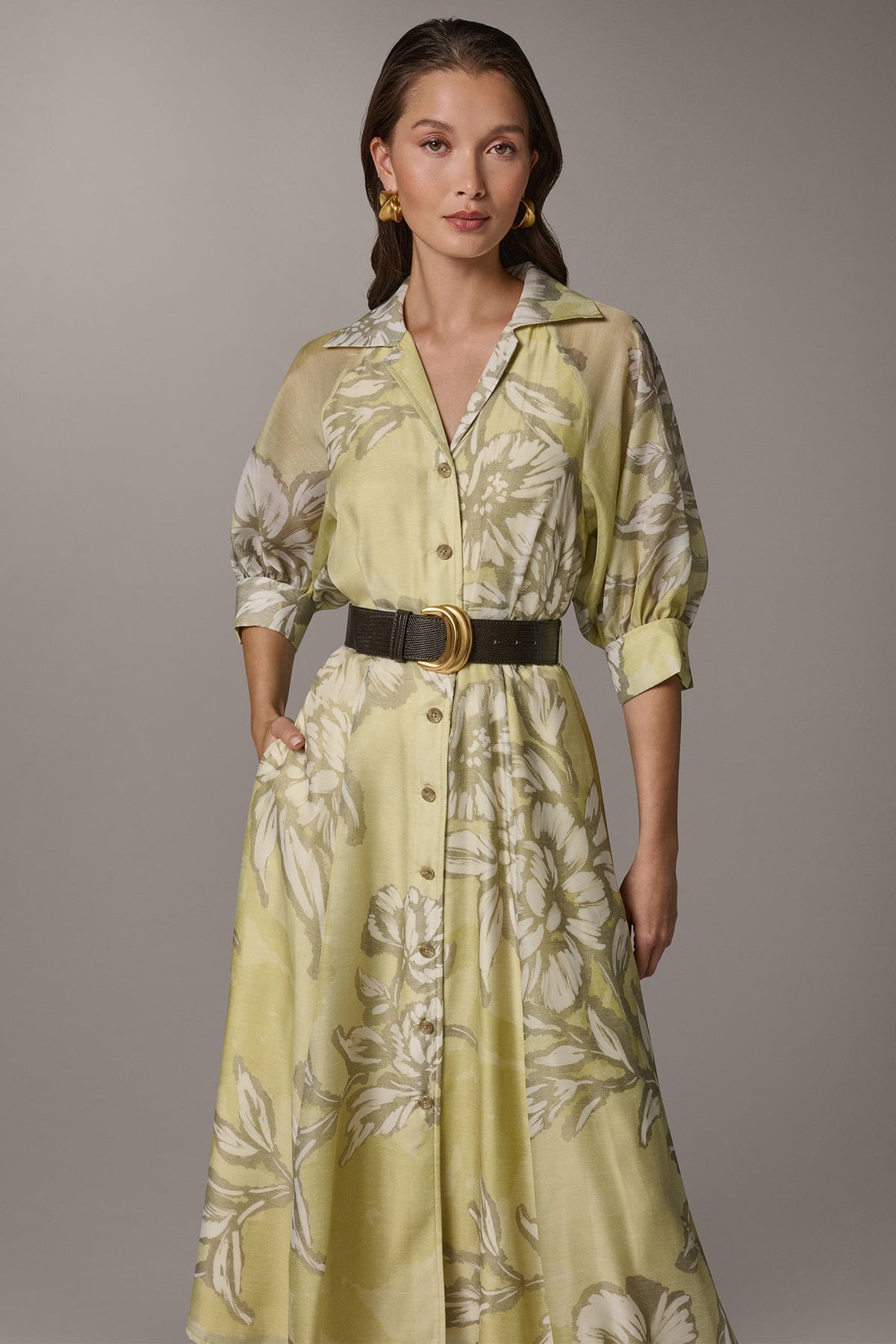 Donna Karan PUFF SLEEVE MIDI SHIRT DRESS