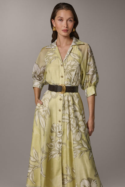Donna Karan PUFF SLEEVE MIDI SHIRT DRESS