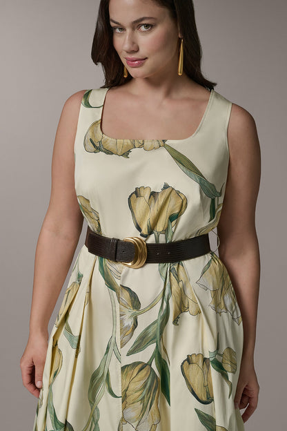 Donna Karan COTTON-SATEEN PRINTED MIDI A-LINE DRESS