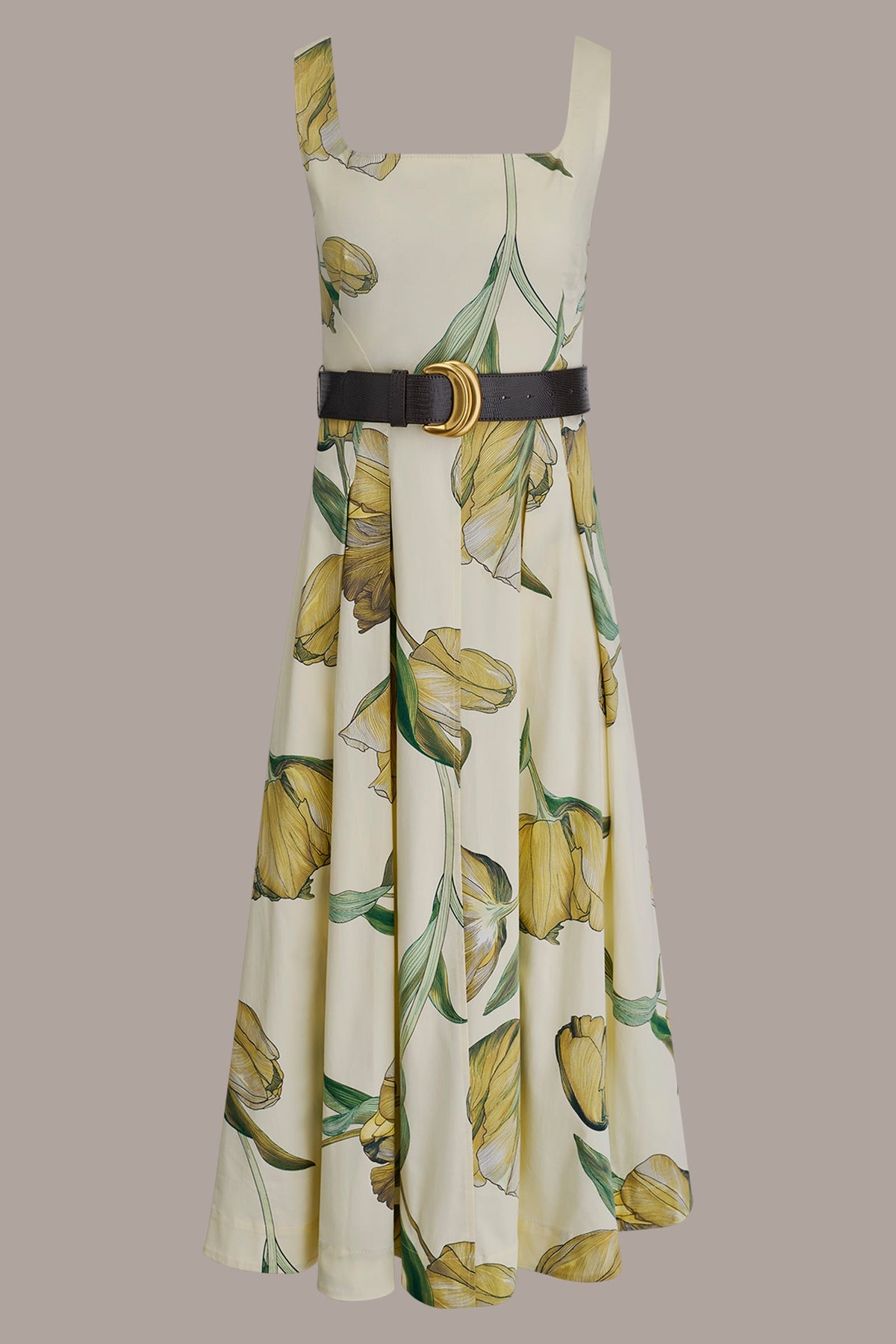 Donna Karan COTTON-SATEEN PRINTED MIDI A-LINE DRESS