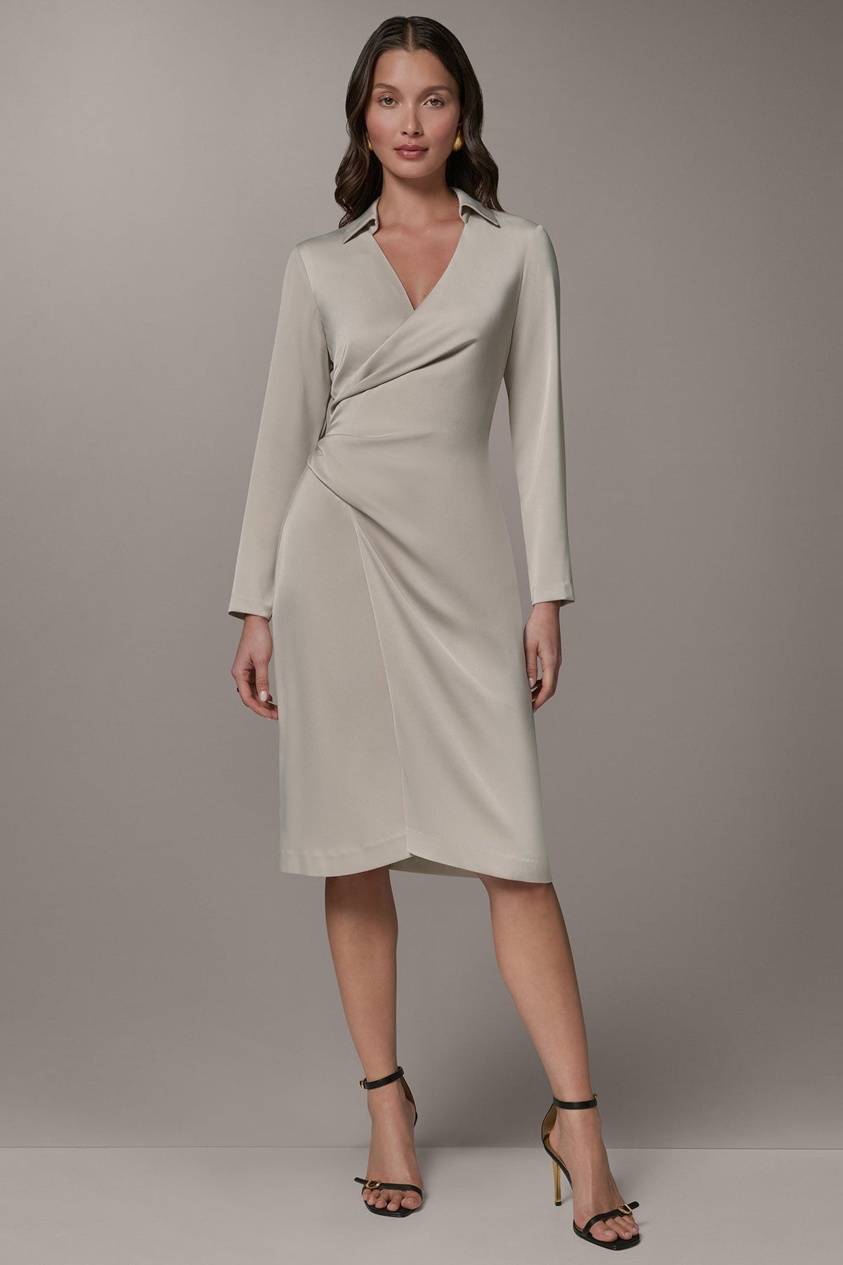 Donna Karan LONG SLEEVE WRAP-EFFECT SHIRT DRESS