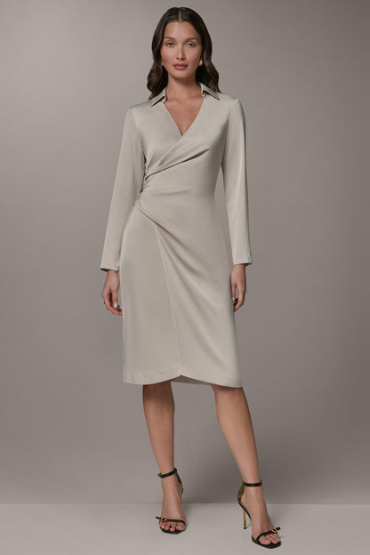 Donna Karan LONG SLEEVE WRAP-EFFECT SHIRT DRESS