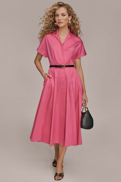 Donna Karan SHORT SLEEVE BUTTON-FRONT SHIRT DRESS