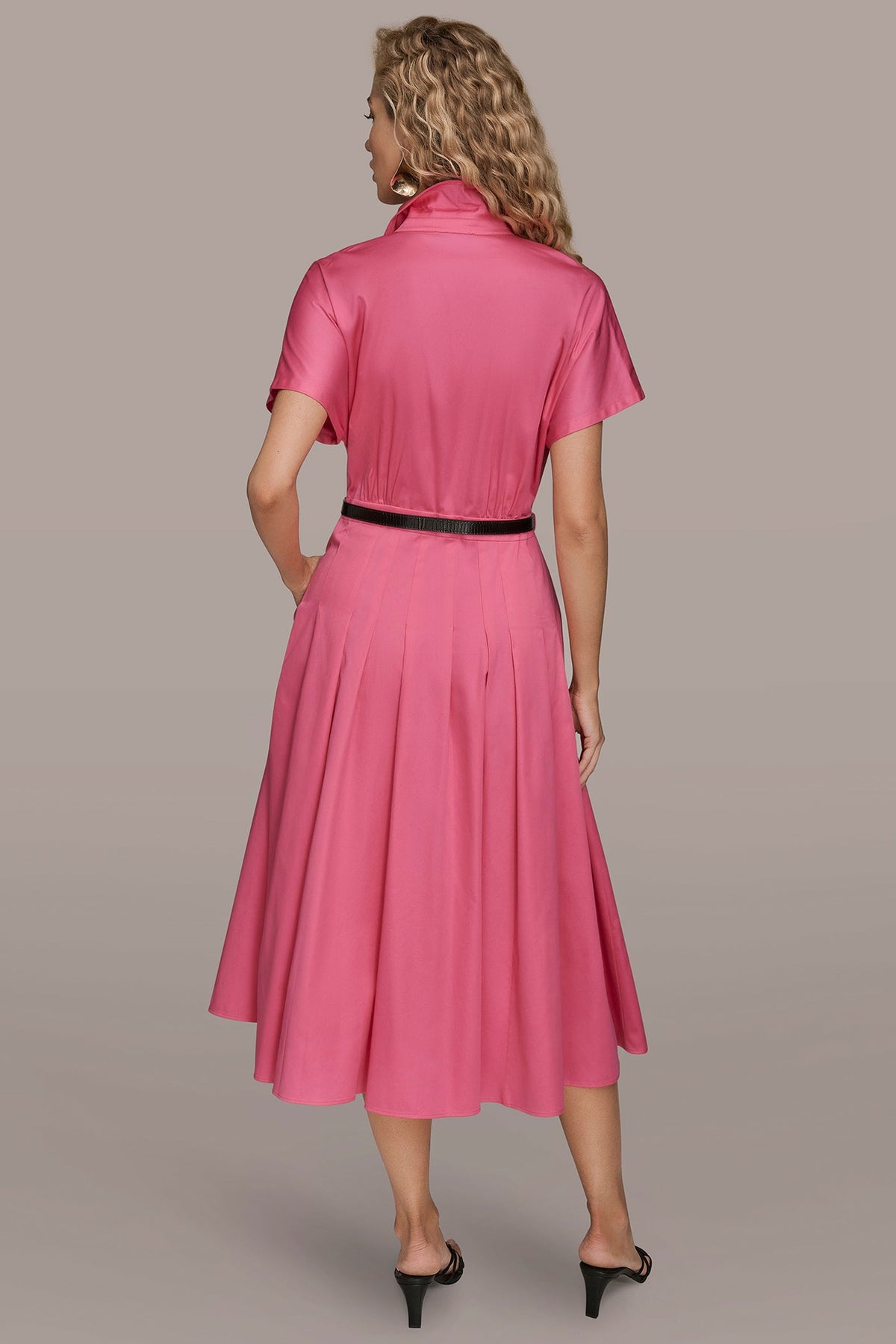 Donna Karan SHORT SLEEVE BUTTON-FRONT SHIRT DRESS