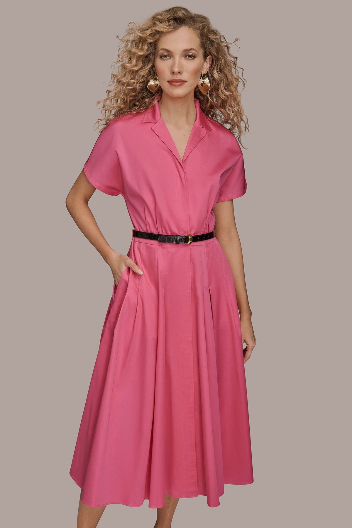 Donna Karan SHORT SLEEVE BUTTON-FRONT SHIRT DRESS