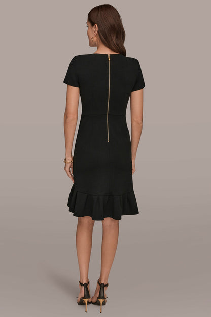 Donna Karan SHORT SLEEVE RUFFLE SHEATH DRESS