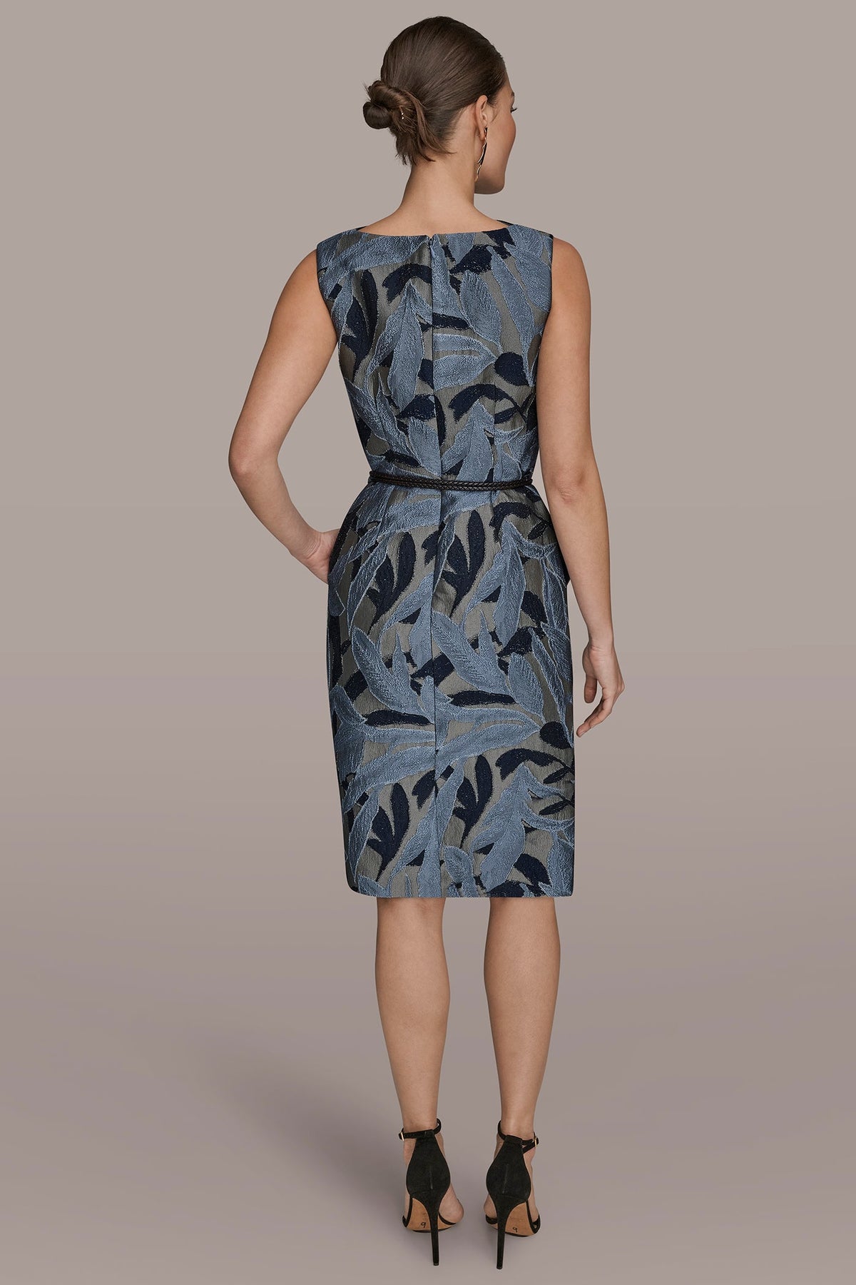 Donna Karan JACQUARD SLEEVELESS COWL-NECK SHEATH DRESS