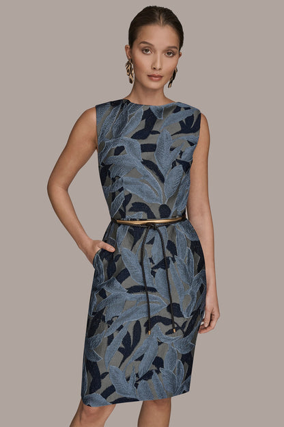 Donna Karan JACQUARD SLEEVELESS COWL-NECK SHEATH DRESS