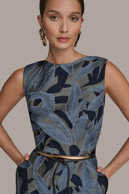 Donna Karan JACQUARD SLEEVELESS COWL-NECK SHEATH DRESS