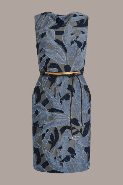 Donna Karan JACQUARD SLEEVELESS COWL-NECK SHEATH DRESS
