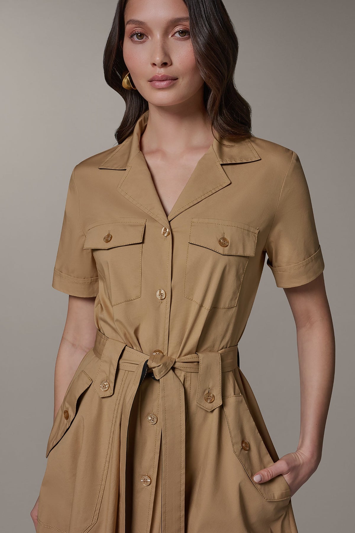 Donna Karan SHORT SLEEVE MIDI SHIRT DRESS