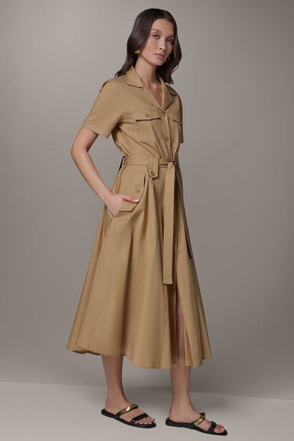 Donna Karan SHORT SLEEVE MIDI SHIRT DRESS