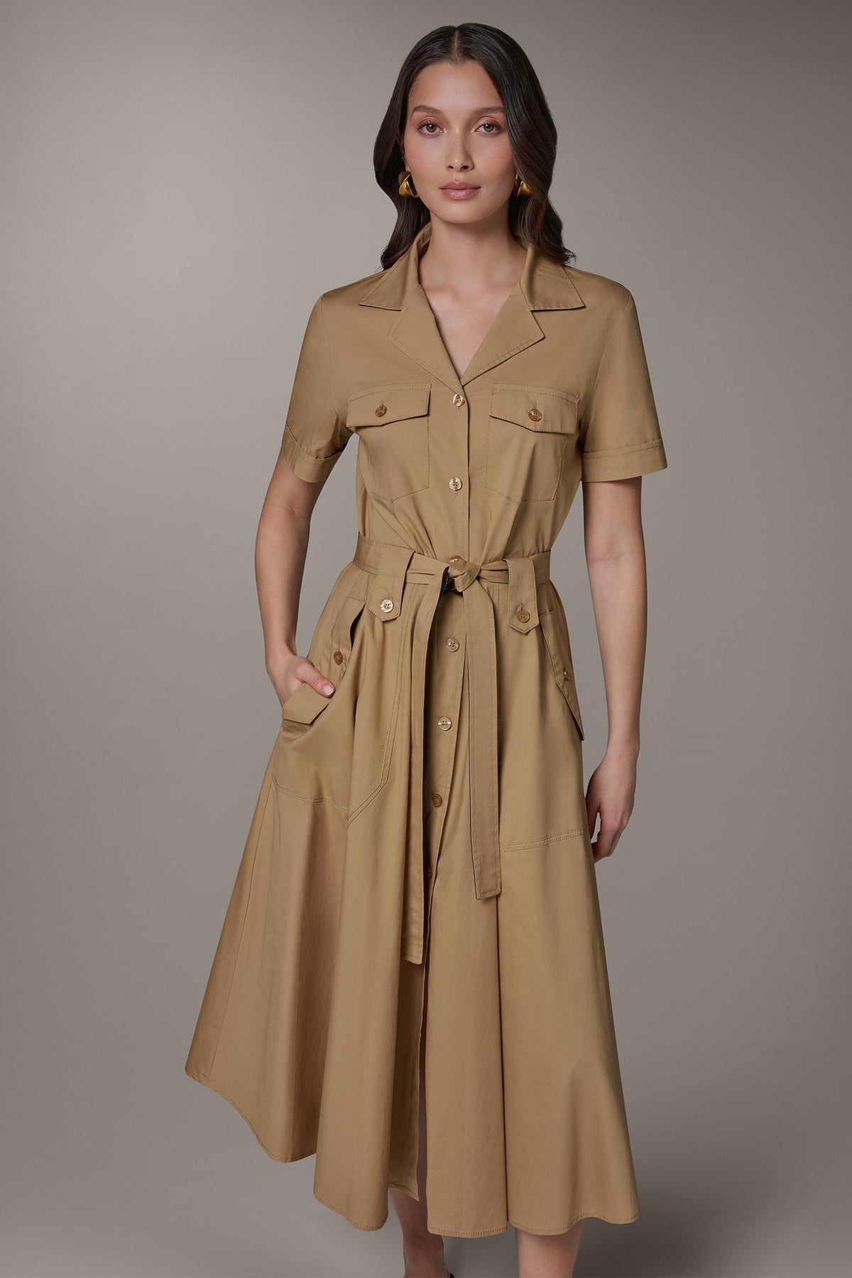 Donna Karan SHORT SLEEVE MIDI SHIRT DRESS