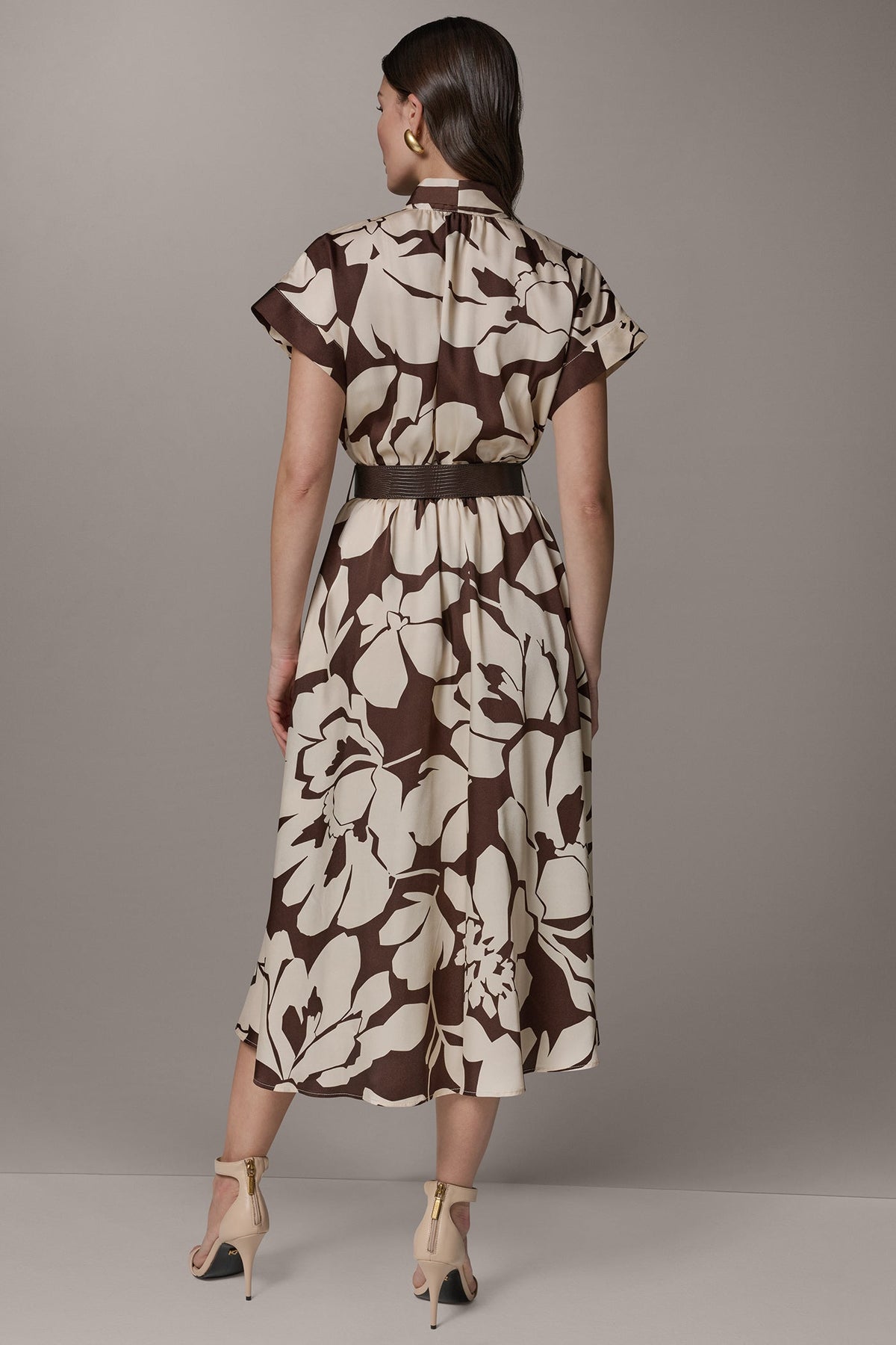 Donna Karan SHORT SLEEVE FLORAL MIDI A-LINE DRESS