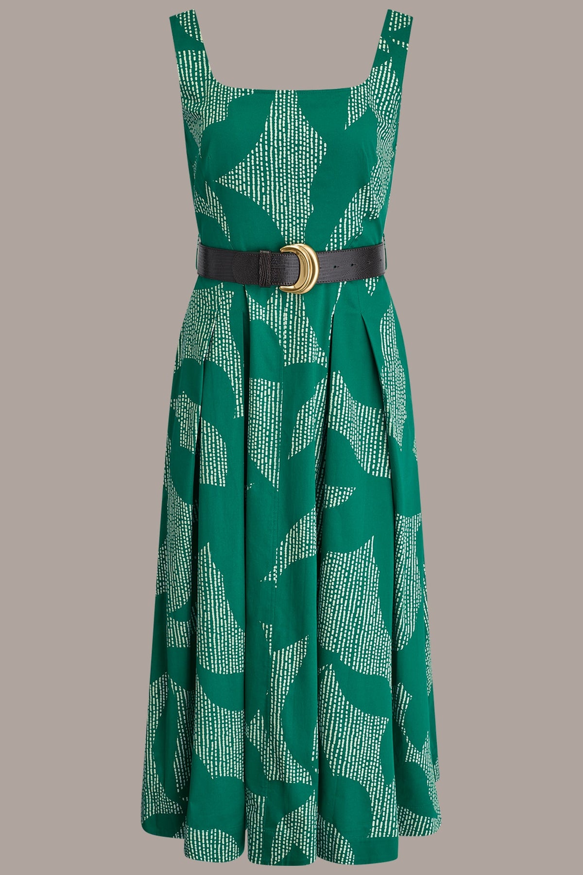 Donna Karan STRETCH COTTON-POPLIN PRINTED PLEATED MIDI A-LINE DRESS