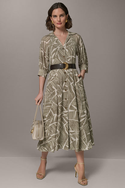 Donna Karan ABSTRACT BELTED A LINE MIDI SHIRT DRESS