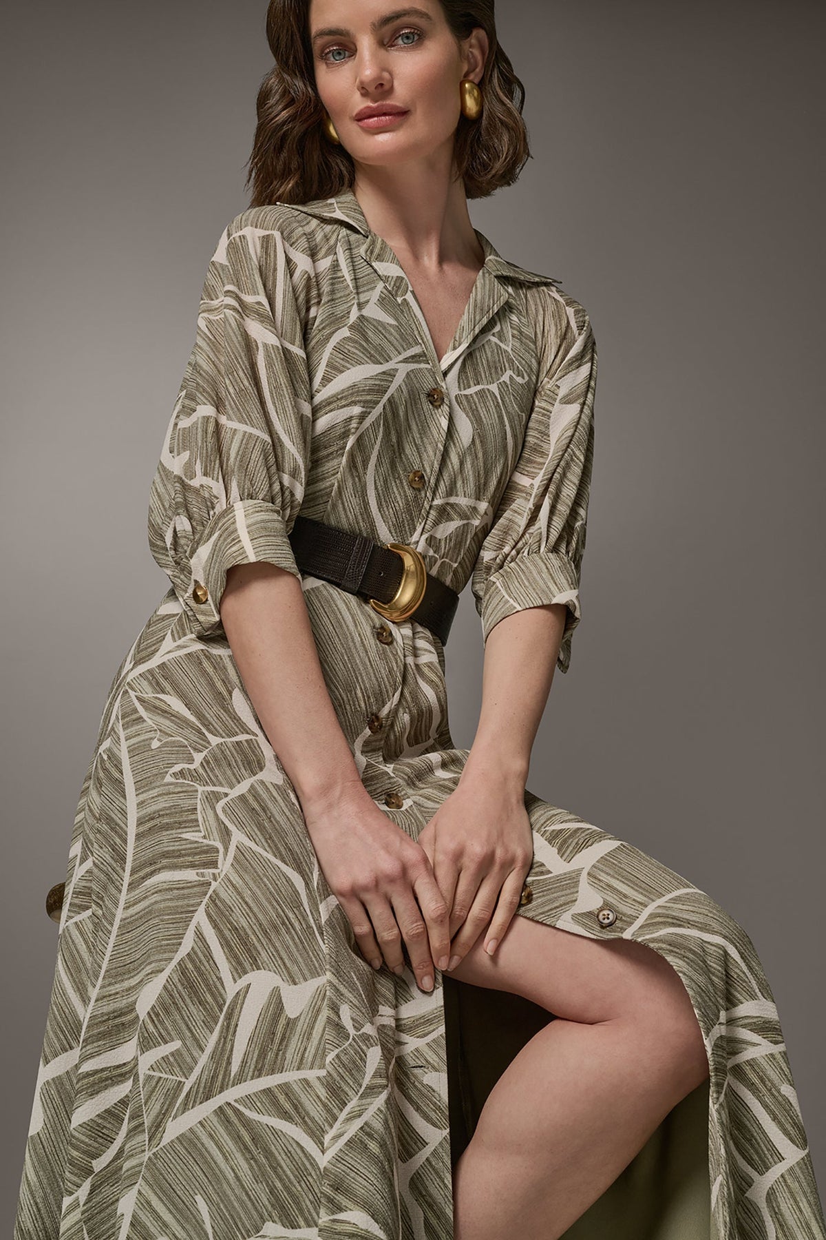 Donna Karan ABSTRACT BELTED A LINE MIDI SHIRT DRESS
