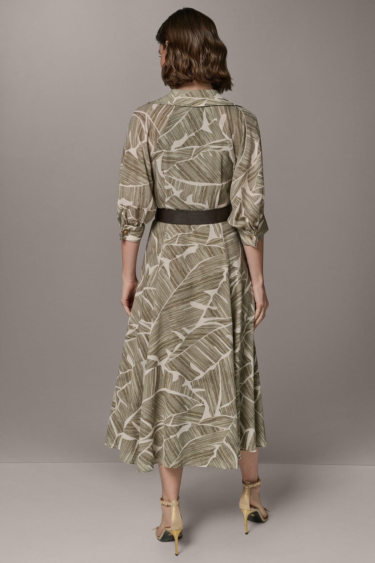 Donna Karan ABSTRACT BELTED A LINE MIDI SHIRT DRESS