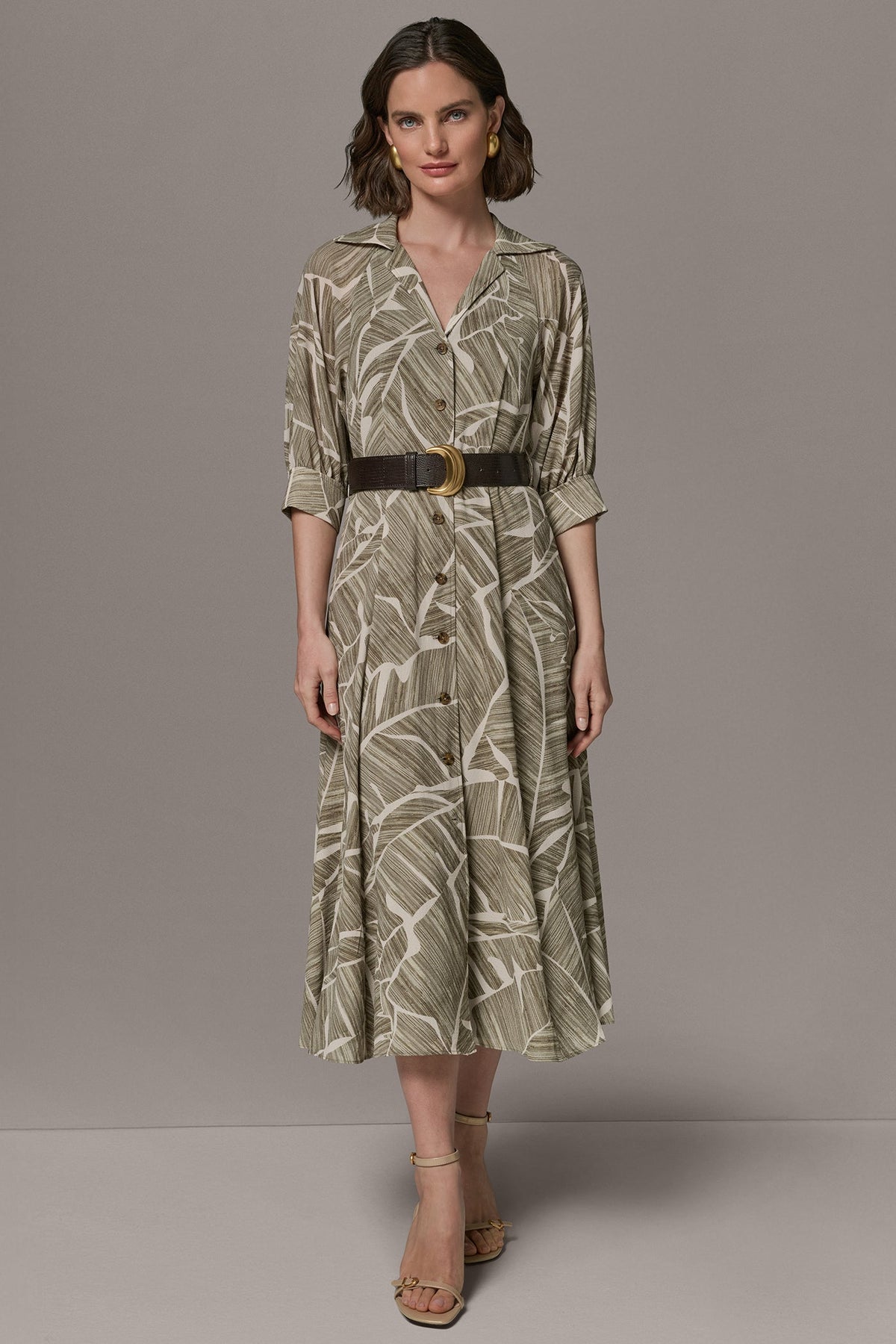 Donna Karan ABSTRACT BELTED A LINE MIDI SHIRT DRESS