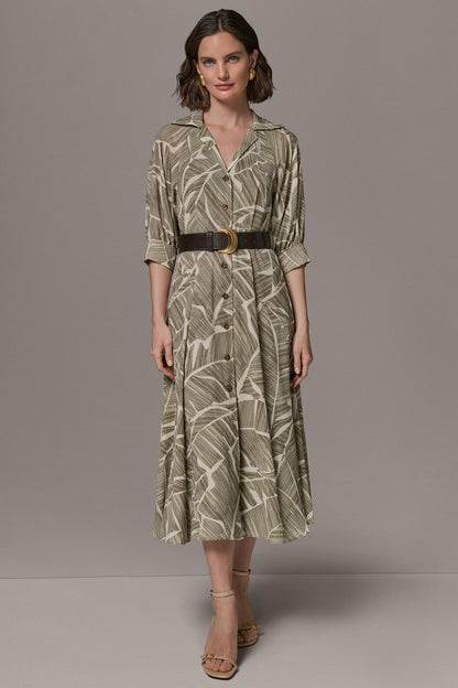 Donna Karan ABSTRACT BELTED A LINE MIDI SHIRT DRESS