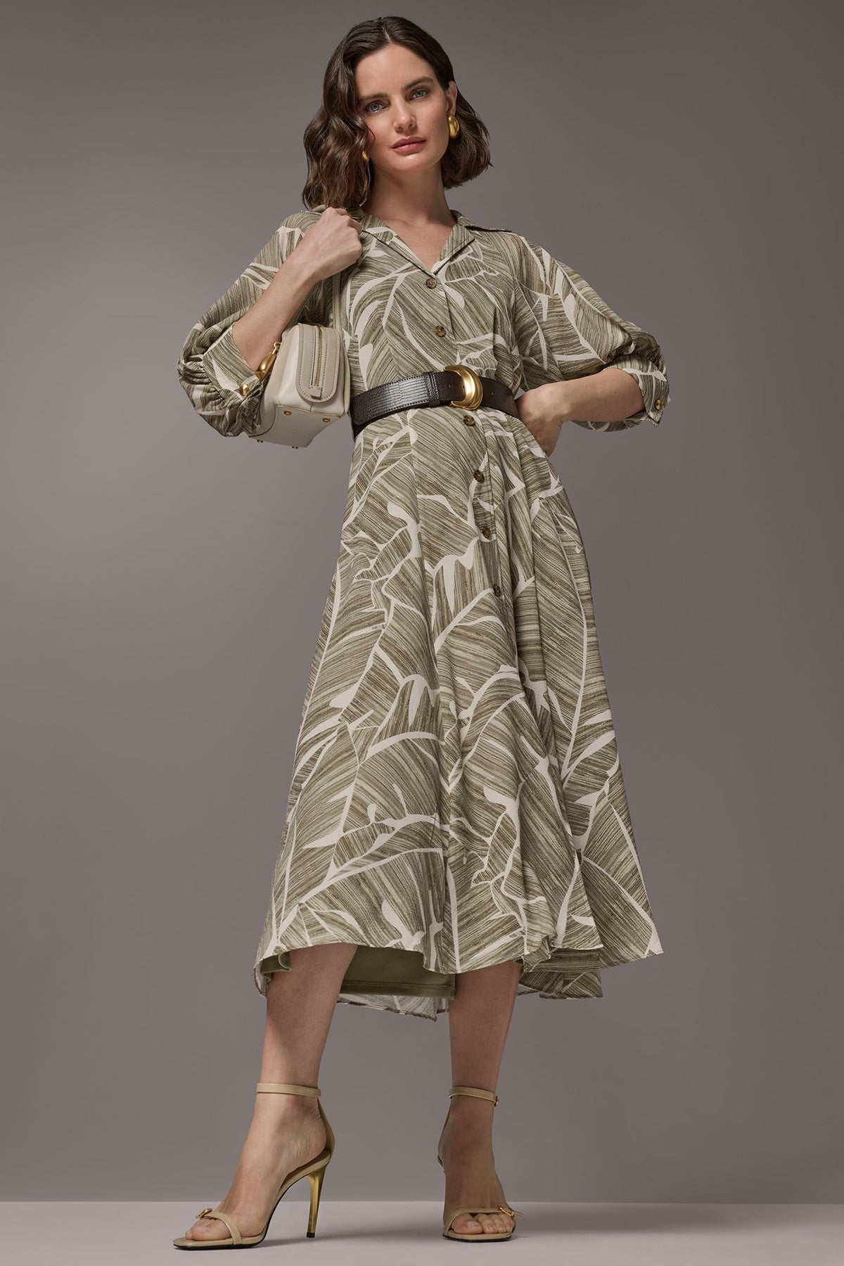 Donna Karan ABSTRACT BELTED A LINE MIDI SHIRT DRESS