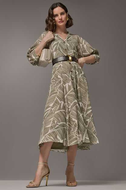 Donna Karan ABSTRACT BELTED A LINE MIDI SHIRT DRESS