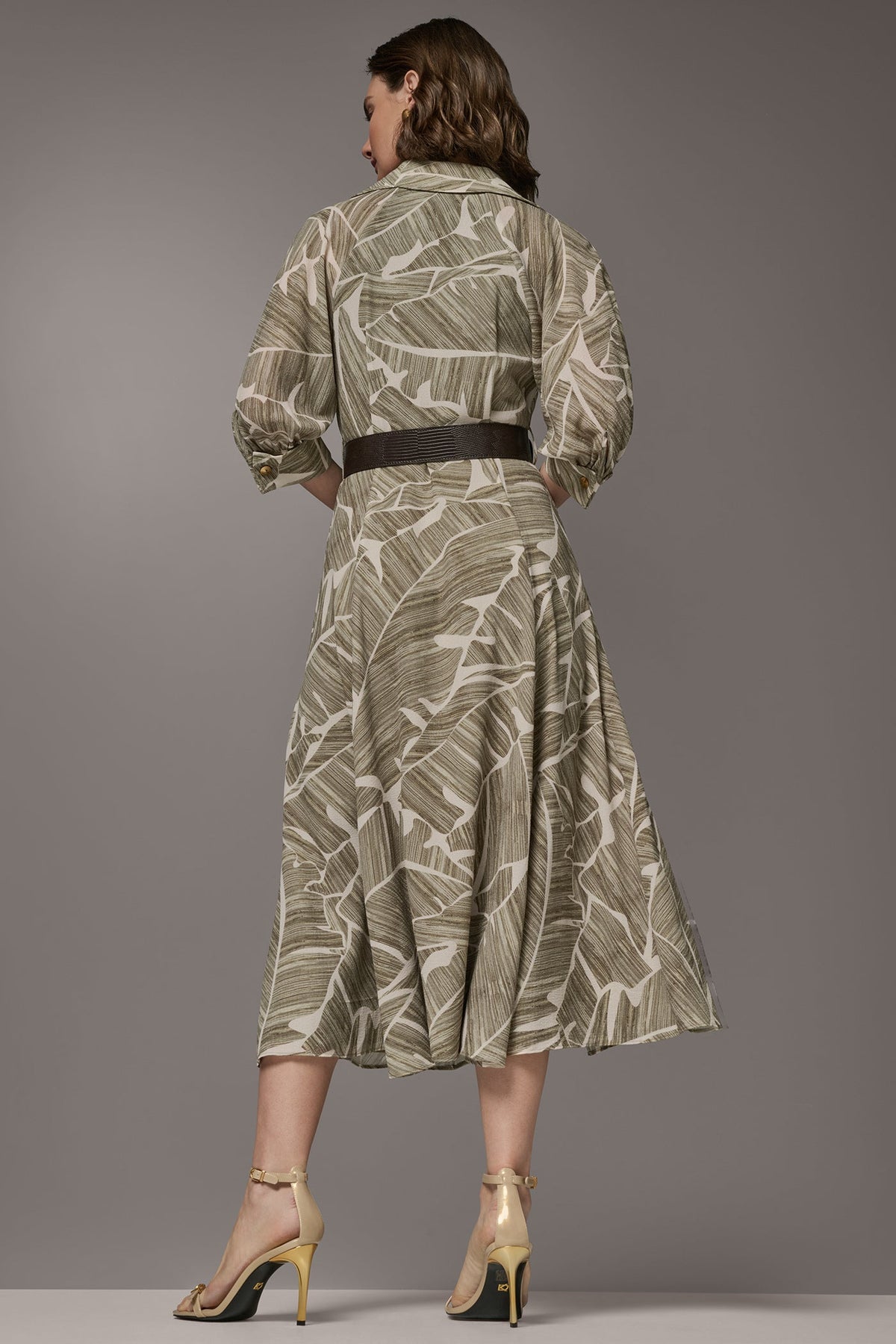 Donna Karan ABSTRACT BELTED A LINE MIDI SHIRT DRESS